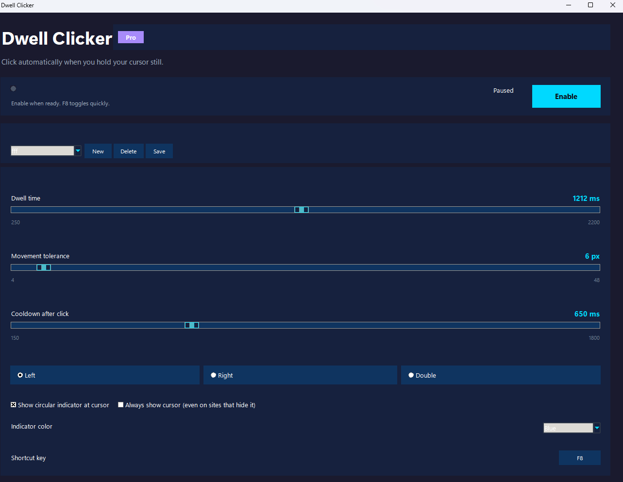 Dwell Clicker panel